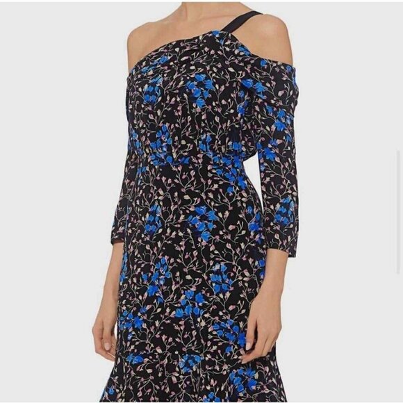 Saloni Size 8 Silk Dress Cold Shoulder Floral Knee Length Classy - Picture 1 of 13